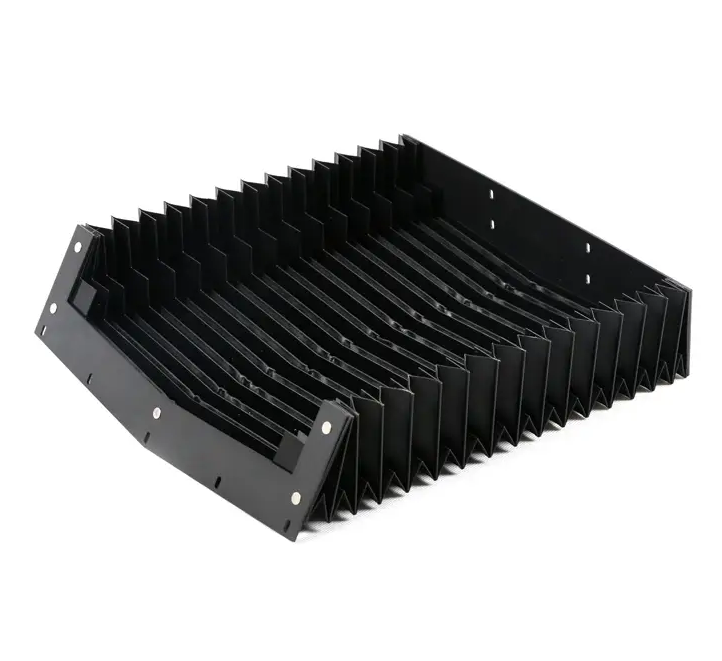 End detail of arch shaped accordion bellow cover, arch guide rail machine protection