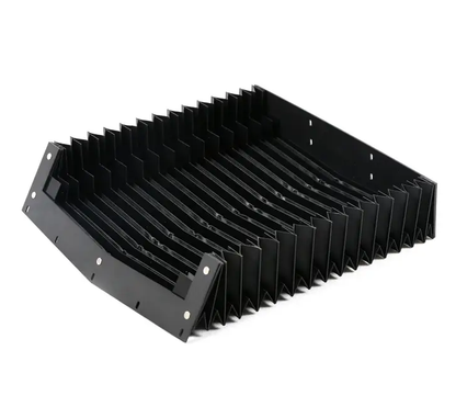 End detail of arch shaped accordion bellow cover, arch guide rail machine protection