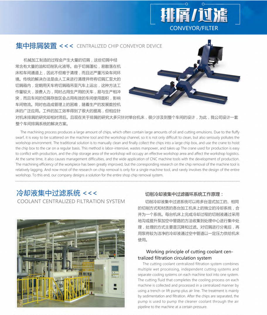 Centralized chip conveyor & coolant filtration system introduction, workshop solution details