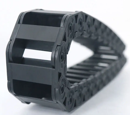 Cross section of full black bridge type drag chain, internal structure detail