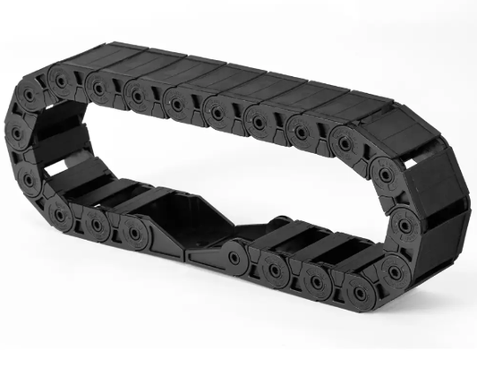 Bending full black enclosed drag chain, flexible cable protection for automation line







