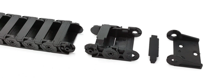 Separate parts of mini black plastic drag chain, small drag chain components
