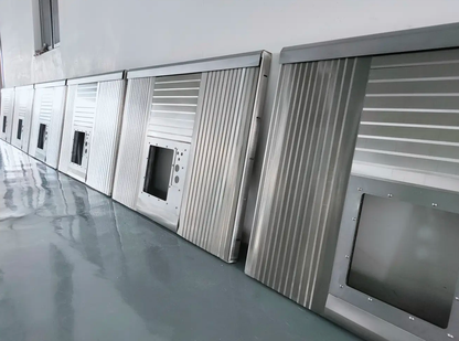 Inside detail of multi-axis telescopic steel plate machine guard cover