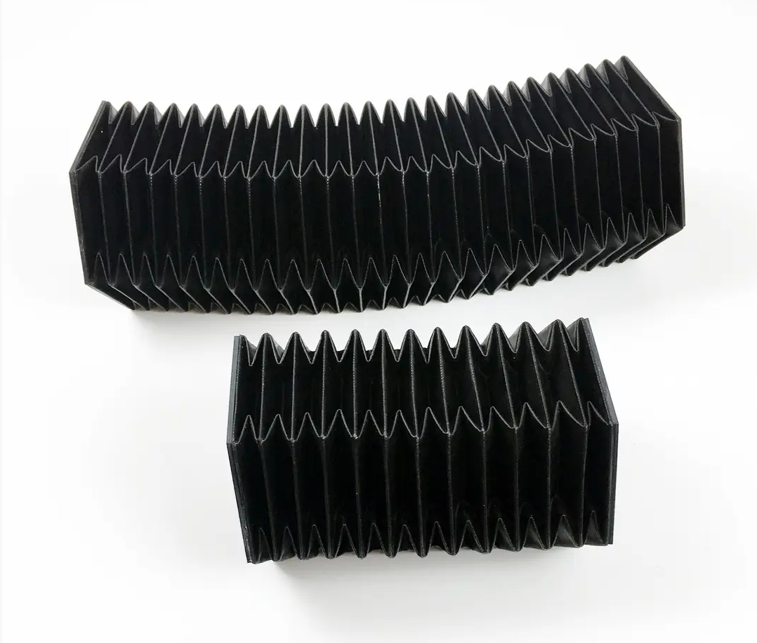 Bending detail of polygonal accordion bellow cover, flexible irregular machine cover