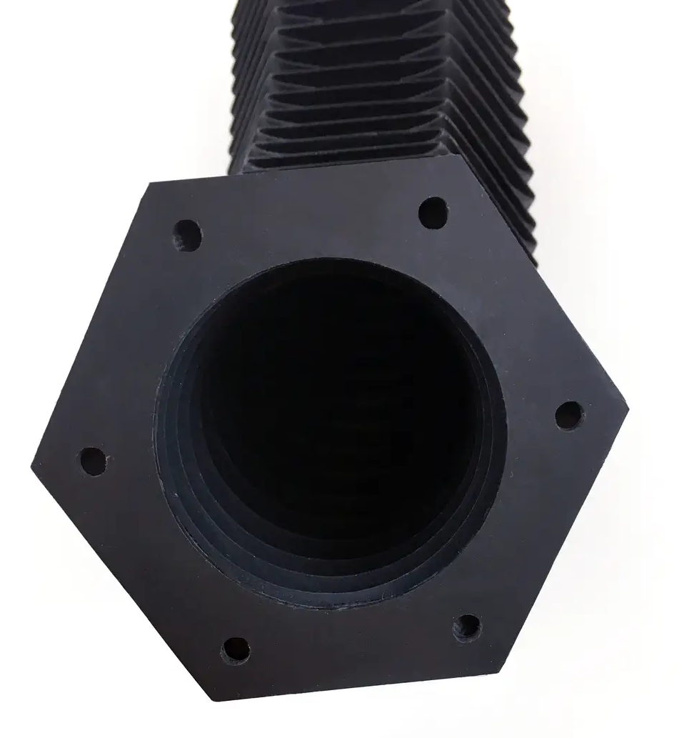 End detail of polygonal accordion bellow cover, hexagonal machine protection cover