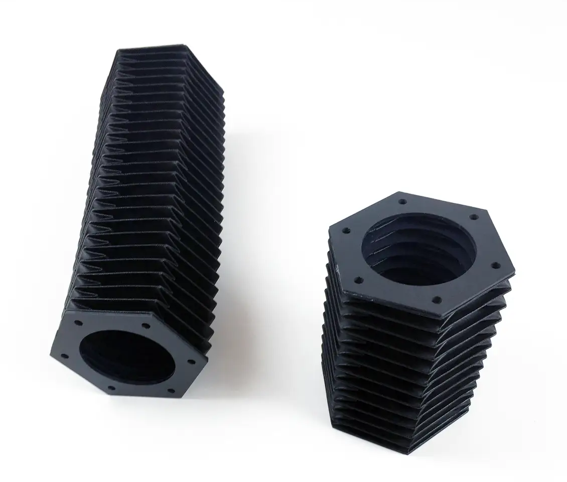 Small sample of polygonal accordion bellow cover, hexagonal machine cover