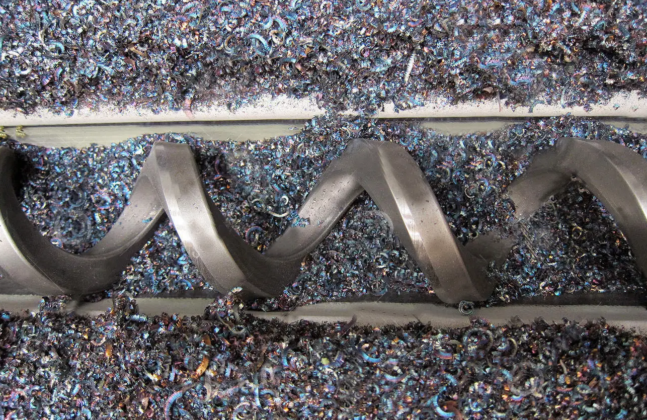 Inner spiral detail of screw chip conveyor, spiral chip removal part