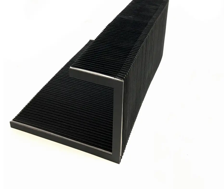 End detail of special shaped accordion bellow cover, one side short one side long machine cover