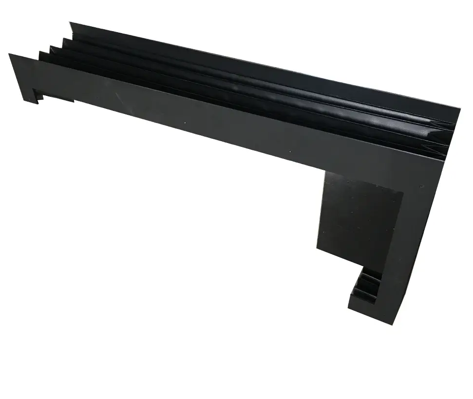 Side detail of special shaped accordion bellow cover, custom shaped machine protection cover