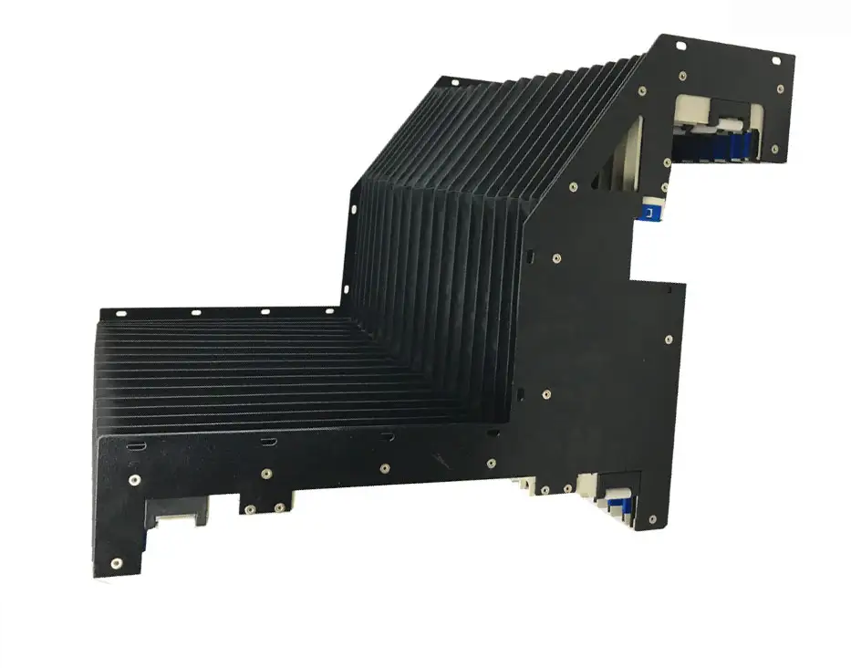 Custom special shaped accordion bellow cover with support legs, slant bed CNC machine protection cover