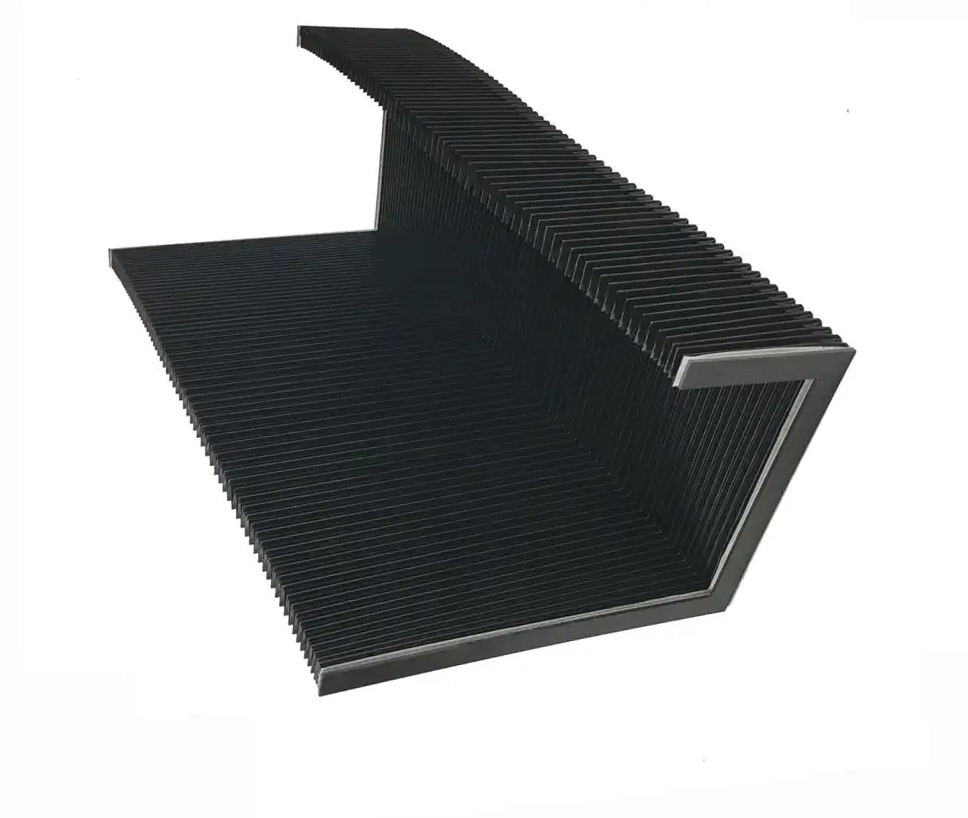 End detail of special shaped accordion bellow cover, one side short one side long machine cover