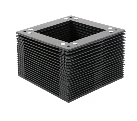 Top detail of square shaped accordion bellow cover, square guide rail machine cover