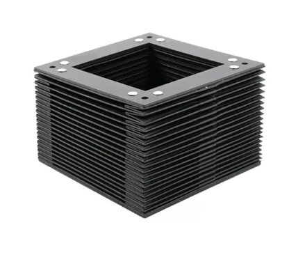Top detail of square shaped accordion bellow cover, square guide rail machine cover