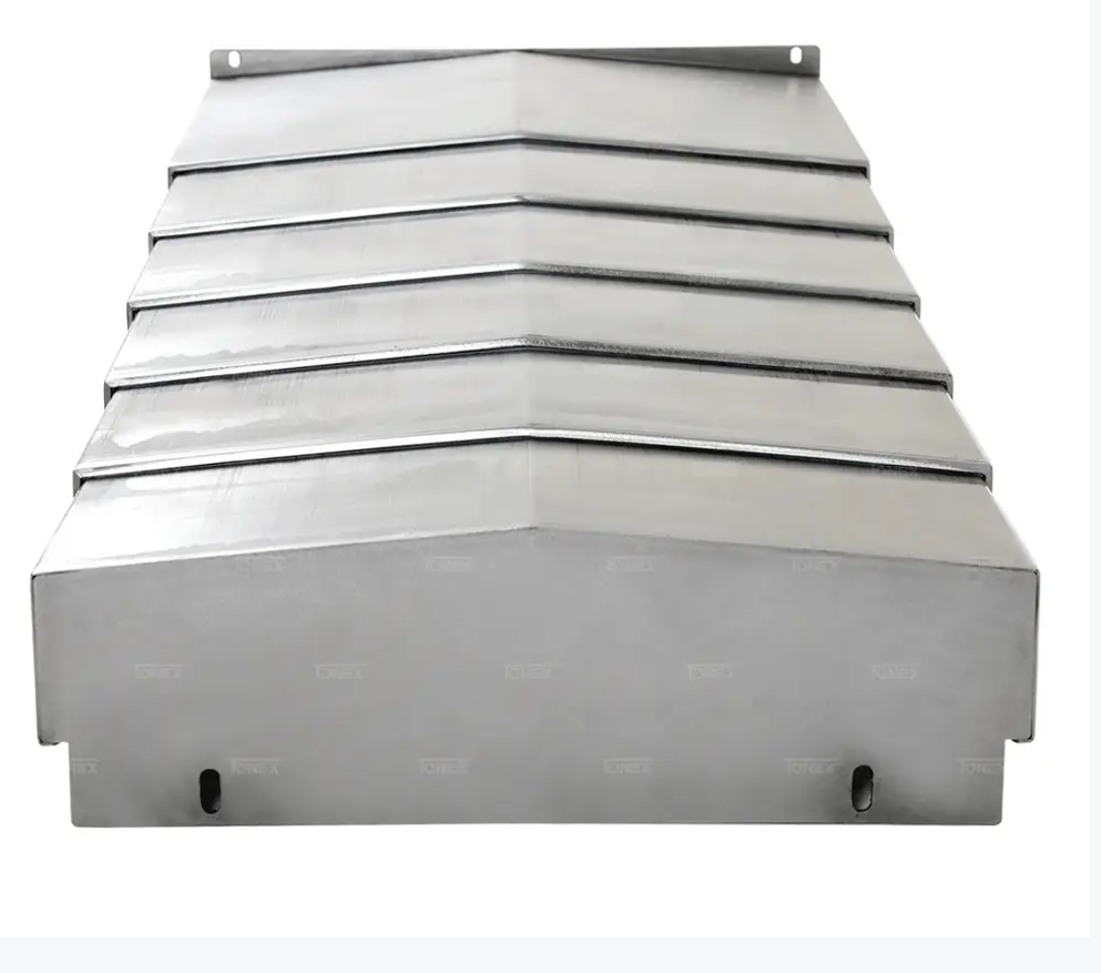 Curved detail of telescopic steel plate machine guard cover